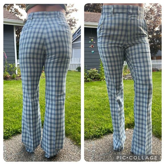 Vintage Pants - 60s Jack Nicklaus HART SCHAFFNER MARX blue plaid polyester golf pants NWT 33x36